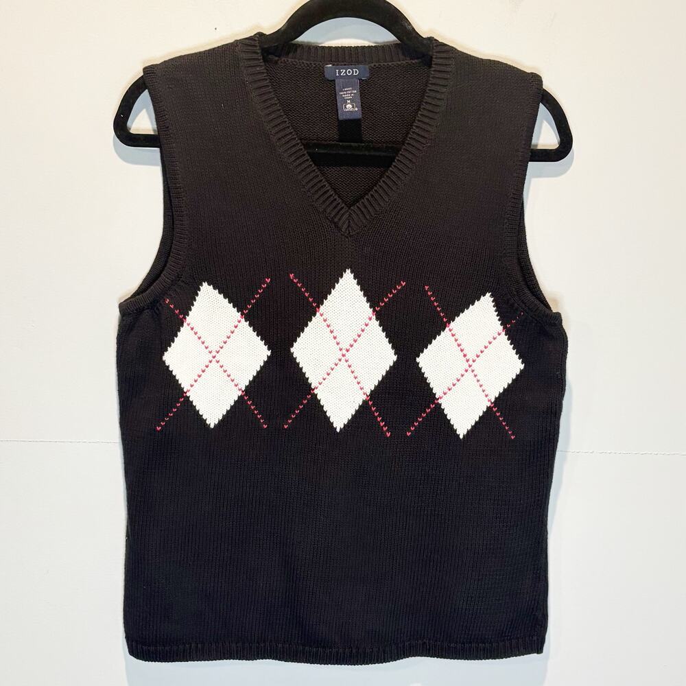 IZOD Vintage Cotton Argyle Sweater Vest - size Medium